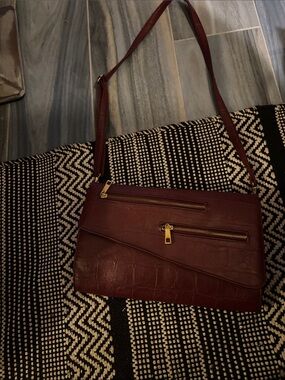 mark. Croc-Embossed Burgundy Shoulder Bag with Gold Hardware- #012